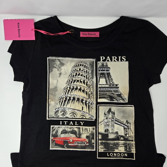 Tops - Black Graphic T-Shirt With Rhinestones